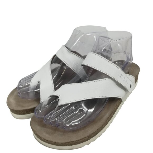Taos Lola White Leather Toe Loop Sandals Size EU 37 US 6.-6.5 Thong Hook & Loop - Picture 1 of 13